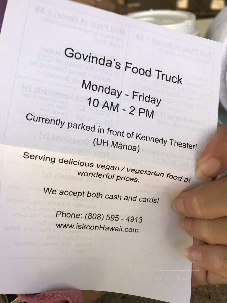 Govinda's Prasadam Cart - Honolulu, HI menu_pic