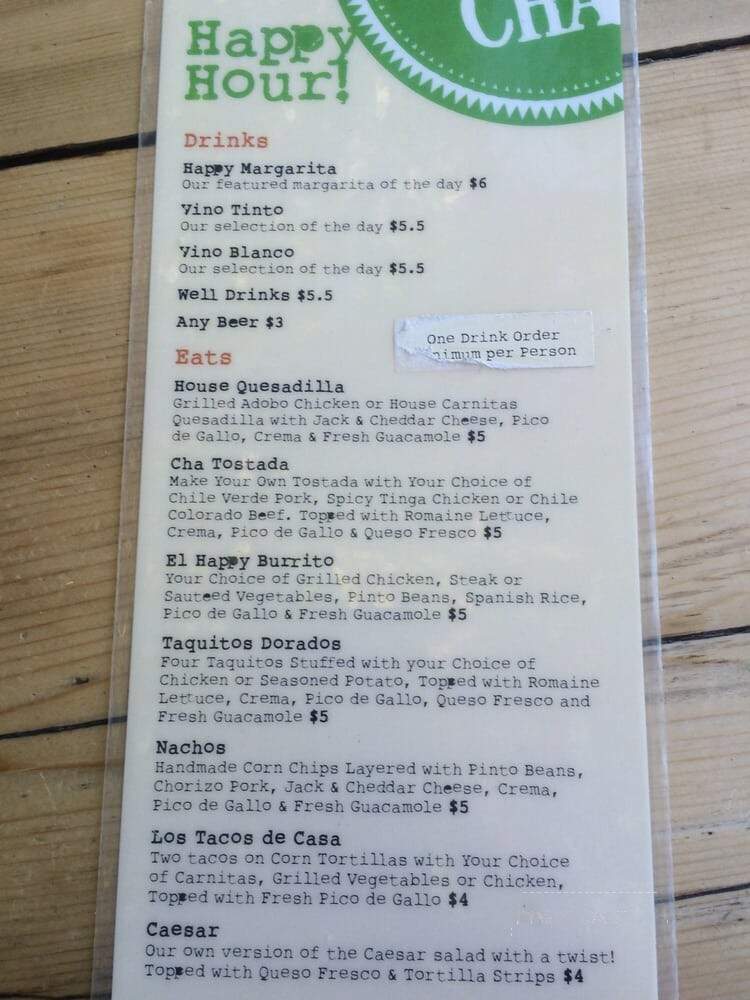 Cha! Cha! Cha! - Portland, OR menu_pic