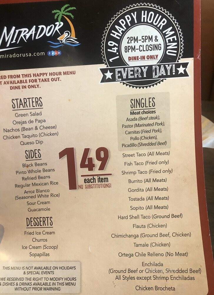 El Mirador - Pasco, WA menu_pic