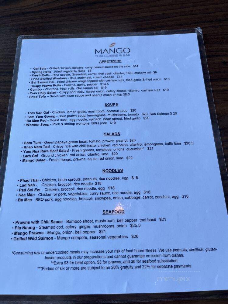 Mango Thai Cuisine & Bar - SeaTac, WA menu_pic