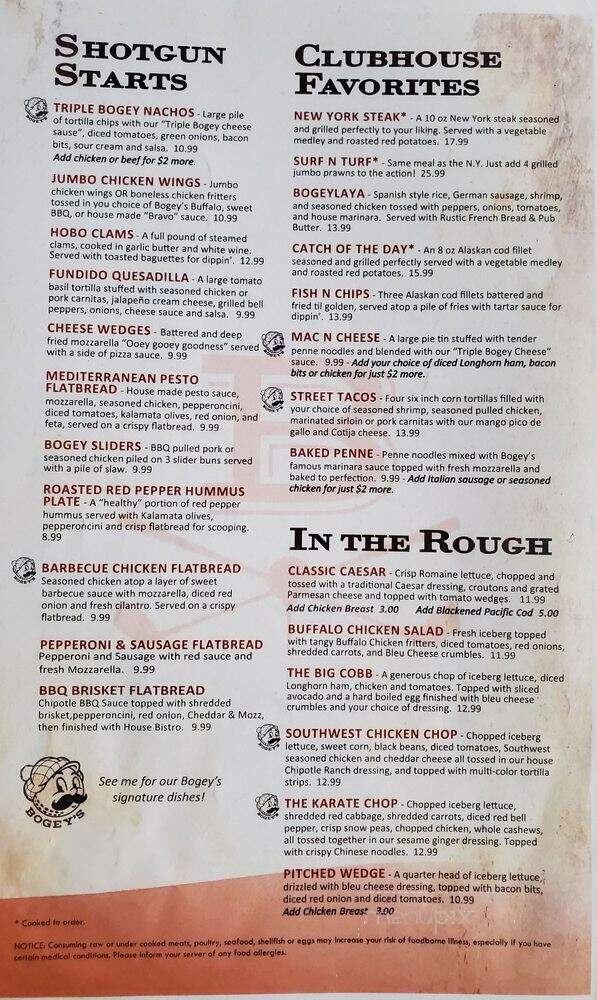 Bogey's Public House - Auburn, WA menu_pic