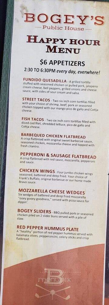 Bogey's Public House - Auburn, WA menu_pic