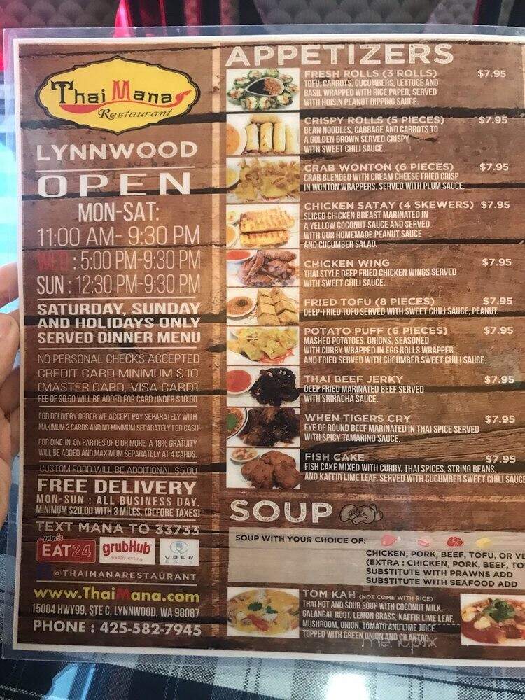 Thai MaNa Restaurant - Lynnwood, WA menu_pic