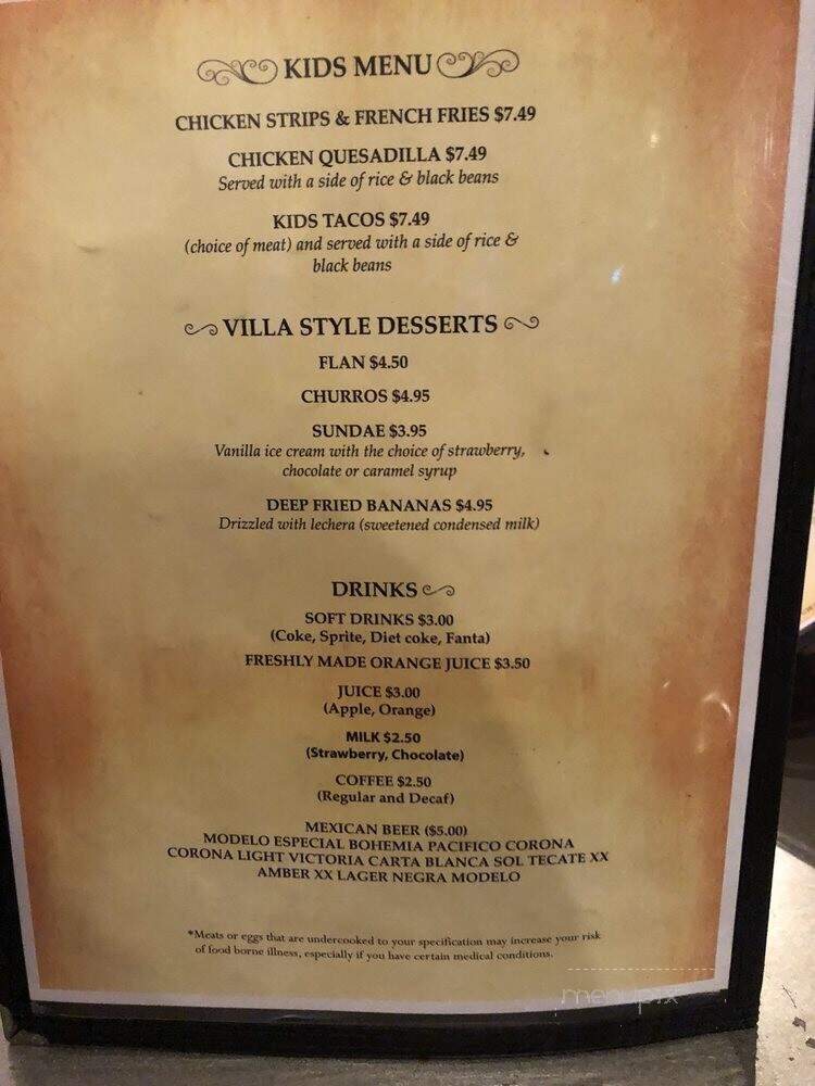 Villa Escondida - Seattle, WA menu_pic