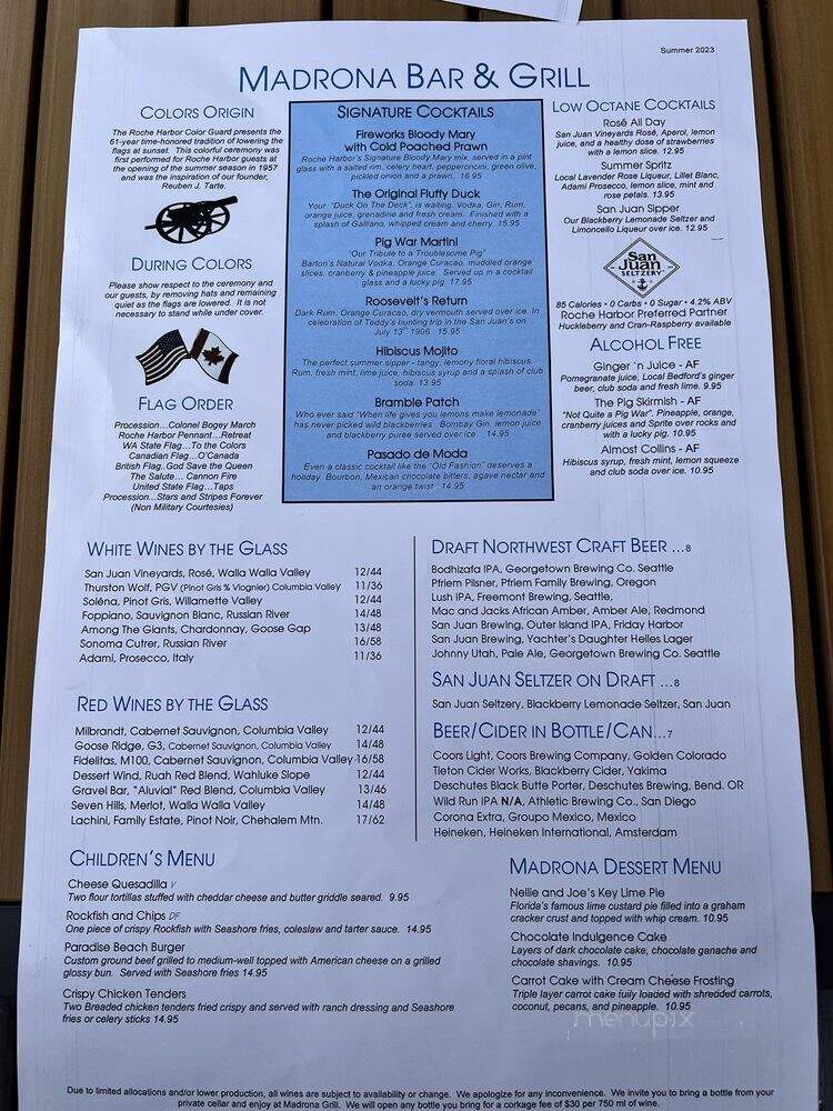 Madrona Bar & Grill - Roche Harbor, WA menu_pic