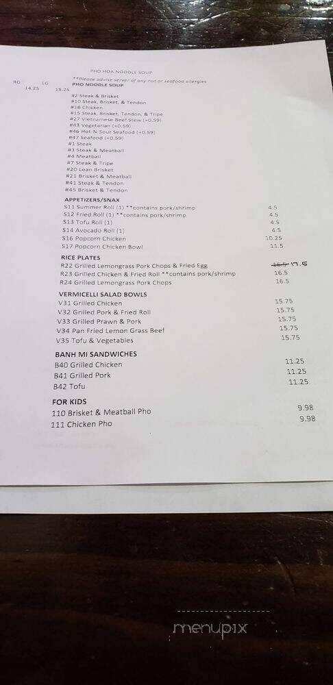 Pho Hoa Noodle Soup - Lacey, WA menu_pic