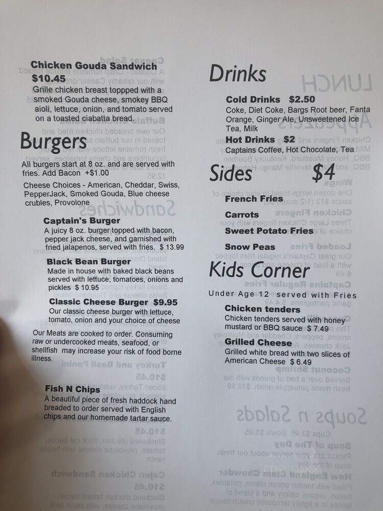 Captain's Inn Point Lookout - Windham, NY menu_pic