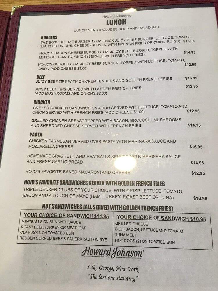 Howard Johnsons Family Restaurant - Lake George, NY menu_pic