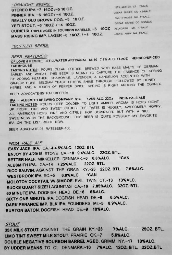 Liquids and Solids - Lake Placid, NY menu_pic