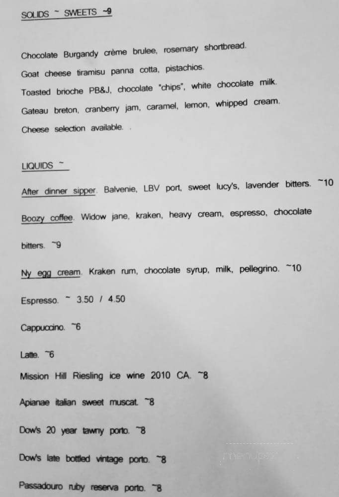 Liquids and Solids - Lake Placid, NY menu_pic