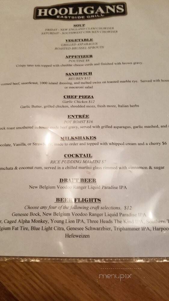Hooligan's East Side Grill - Webster, NY menu_pic