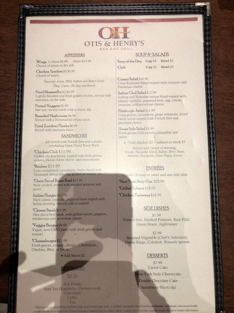 Otis & Henry's Bar & Grill - Farmington, PA menu_pic