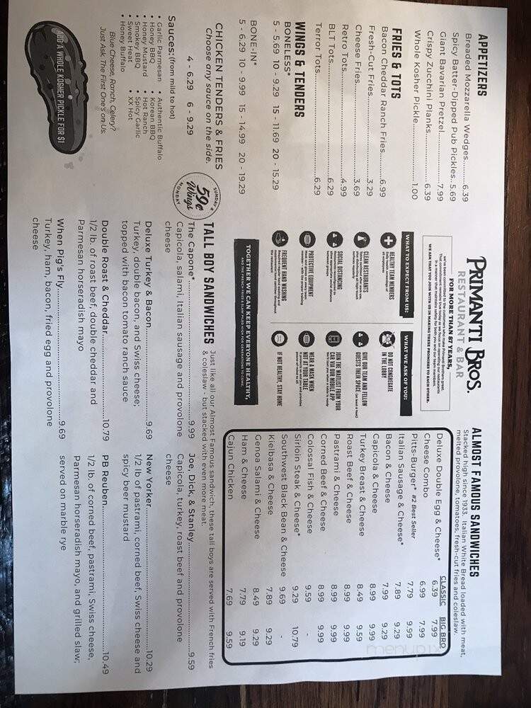Primanti Bros. - State College, PA menu_pic