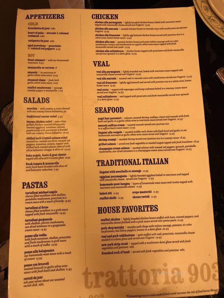 Trattoria's 903 - Jim Thorpe, PA menu_pic