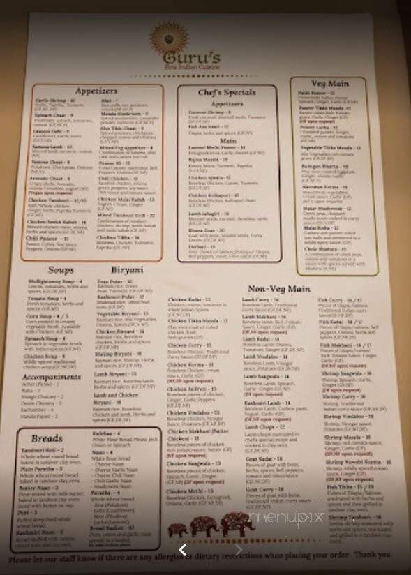 Guru's Indian Cuisine - Newtown, PA menu_pic