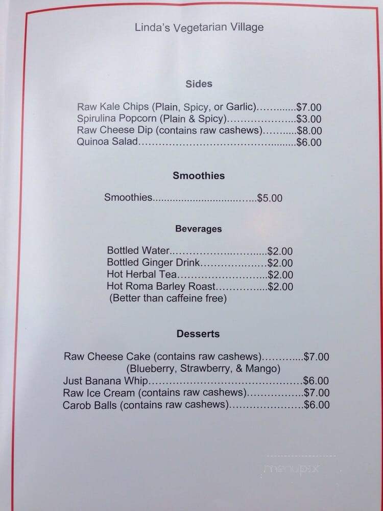 Linda's Vegetarian Village - Philadelphia, PA menu_pic