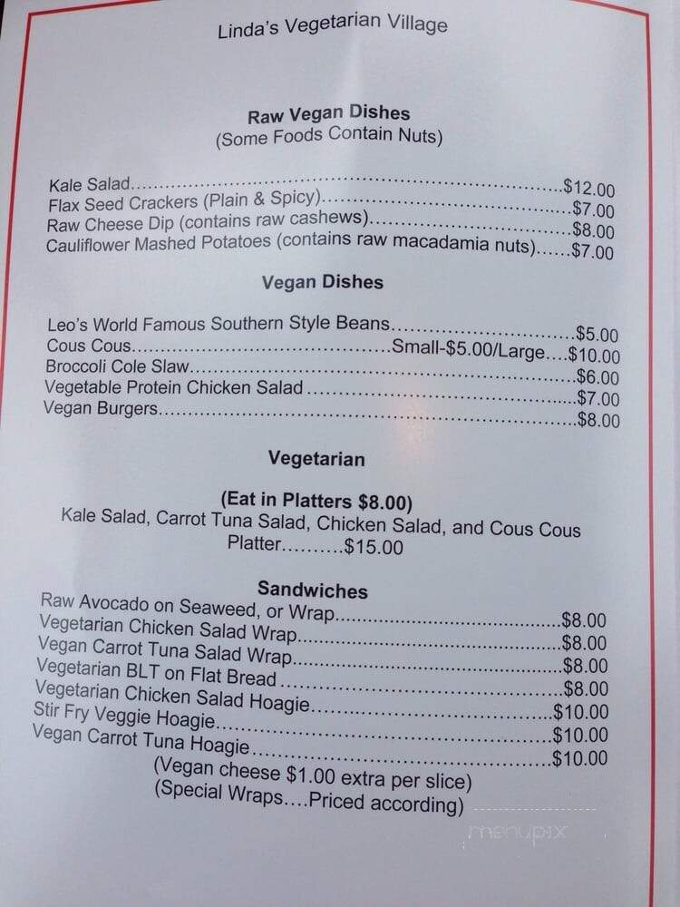 Linda's Vegetarian Village - Philadelphia, PA menu_pic