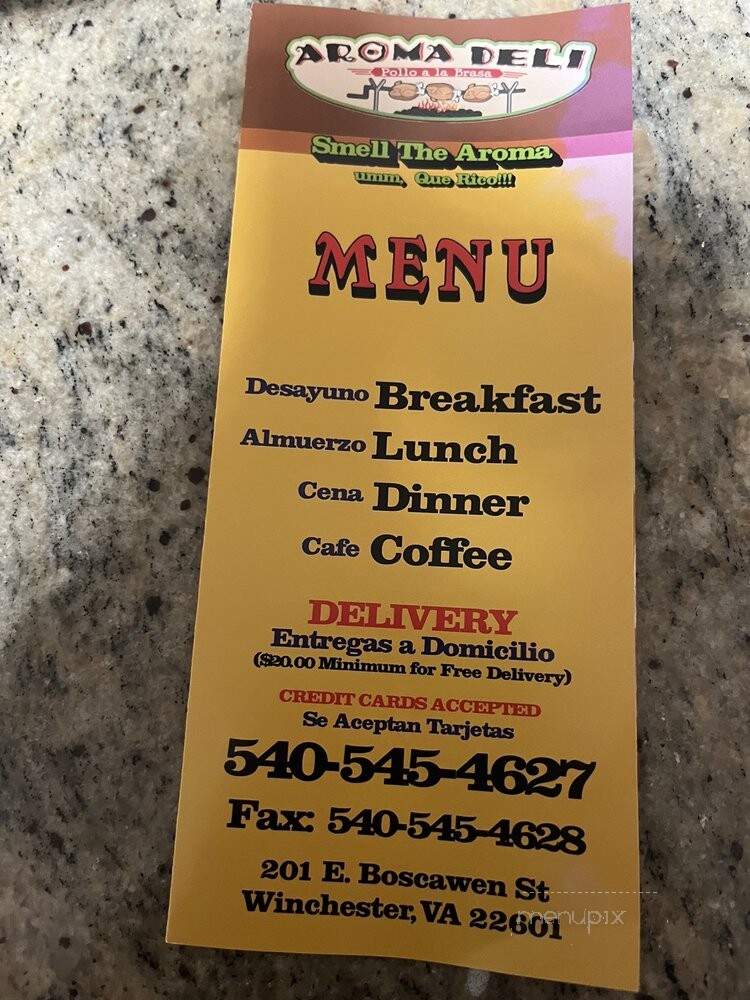 Aroma Deli - Winchester, VA menu_pic