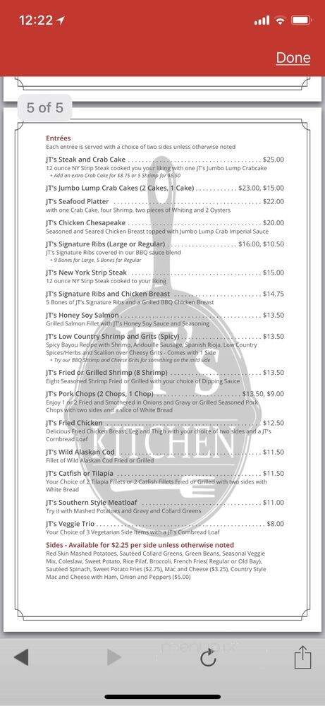 JT's Kitchen - Sunderland, MD menu_pic