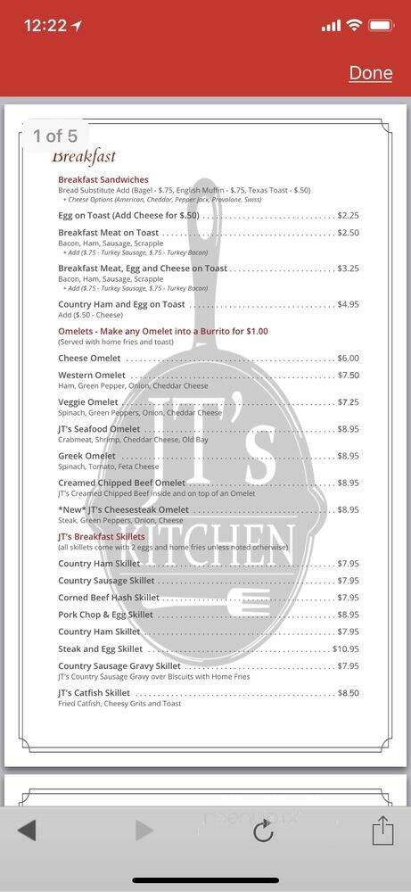 JT's Kitchen - Sunderland, MD menu_pic