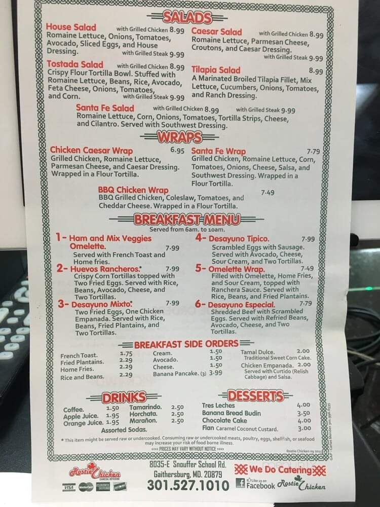 Rostie Chicken - Gaithersburg, MD menu_pic