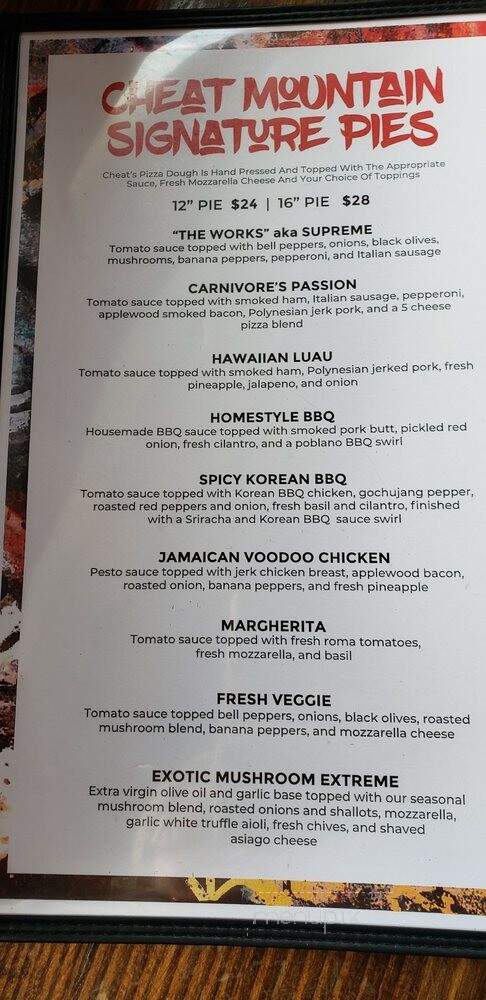 Cheat Mountain Pizza Company - Snowshoe, WV menu_pic