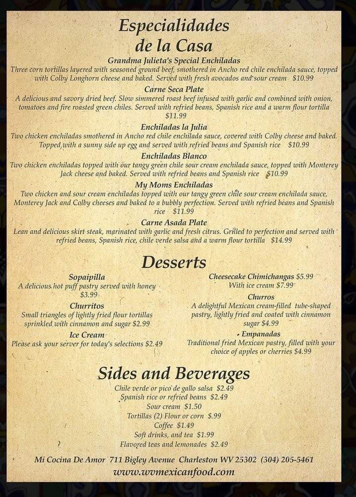 Mi Cocina de Amor - Charleston, WV menu_pic