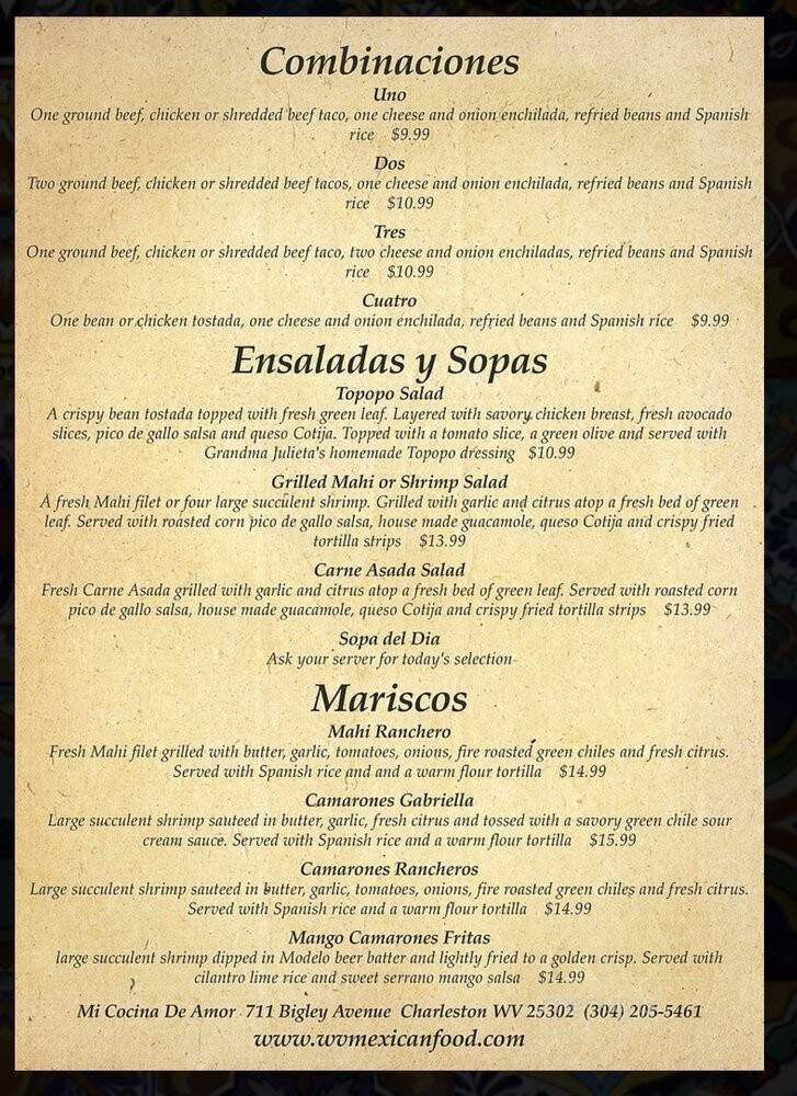 Mi Cocina de Amor - Charleston, WV menu_pic