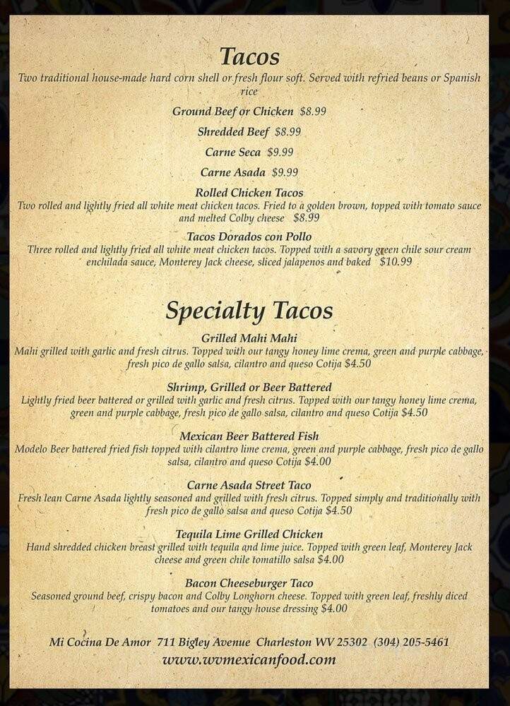 Mi Cocina de Amor - Charleston, WV menu_pic