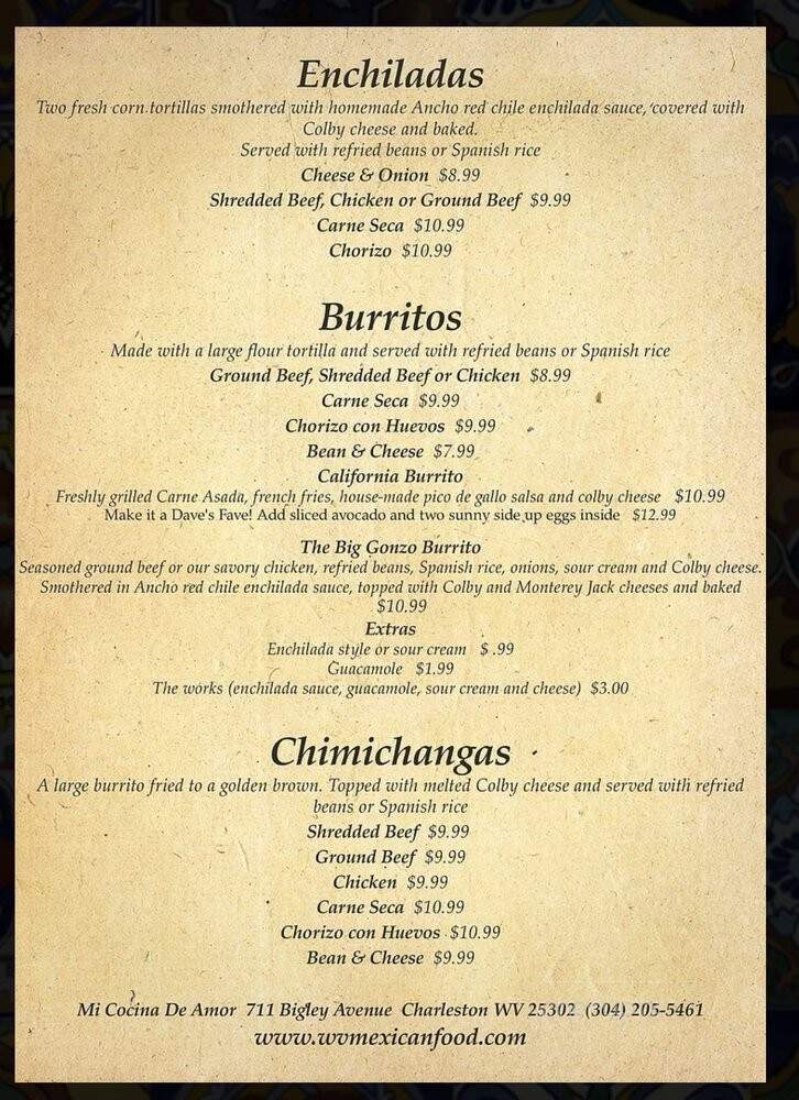 Mi Cocina de Amor - Charleston, WV menu_pic