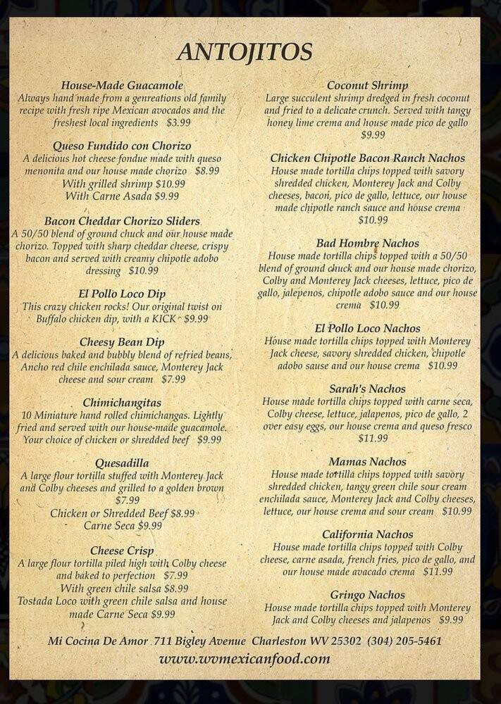 Mi Cocina de Amor - Charleston, WV menu_pic