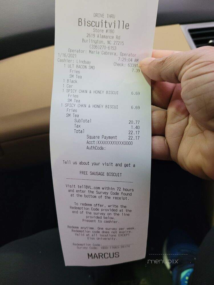 Biscuitville - Burlington, NC menu_pic