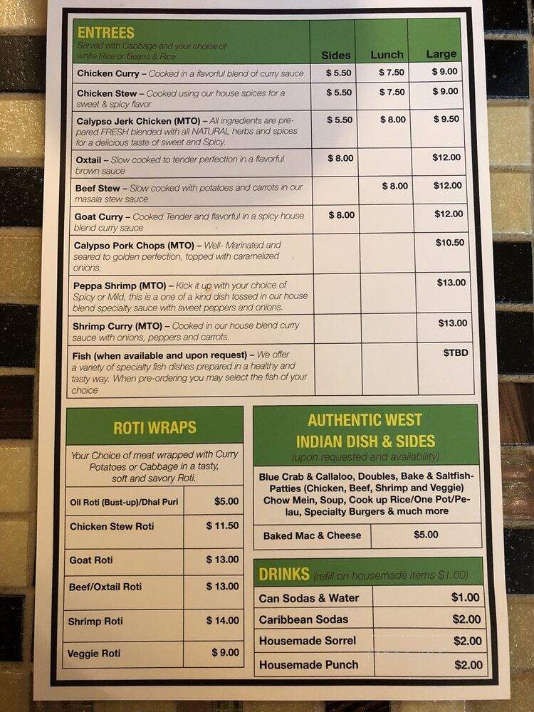 Calypso Mama - Greensboro, NC menu_pic