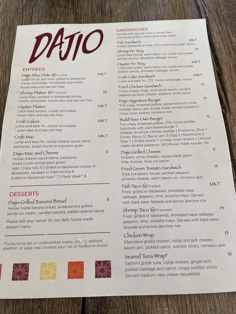 Dajio's Brick Oven Flatbread Pizza - Ocracoke, NC menu_pic