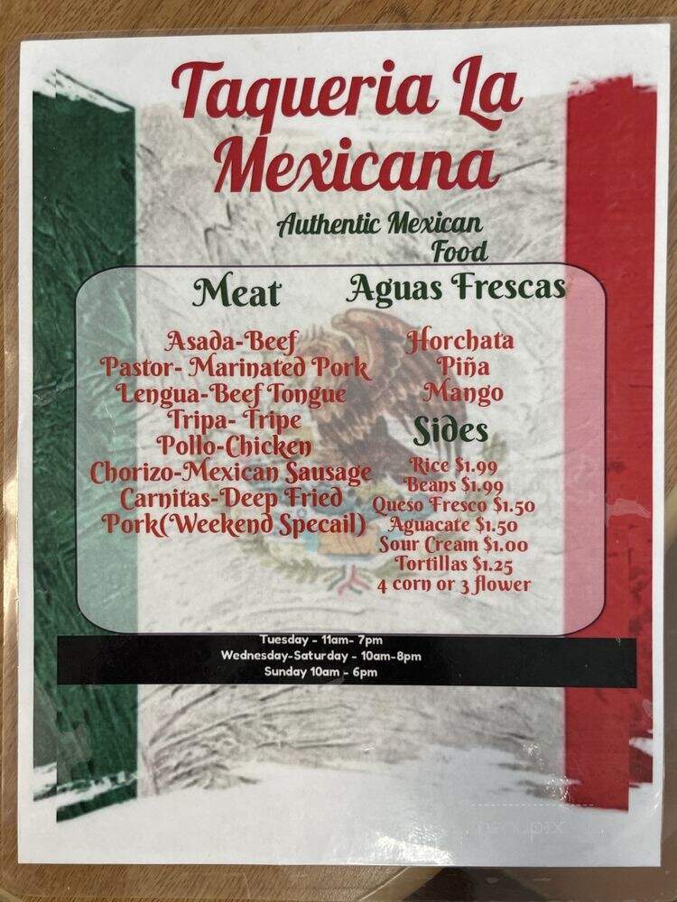 Taqueria La Israeli - Jacksonville, NC menu_pic