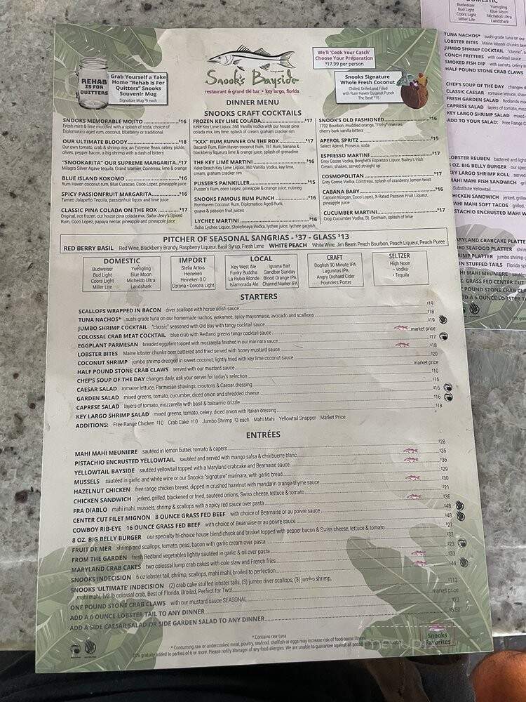 Snook's Bayside Restaurant - Key Largo, FL menu_pic