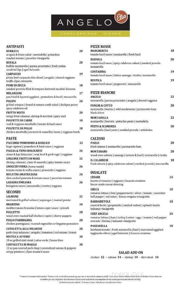 Angelo Elia Pizza, Bar, Tapas - Coral Springs, FL menu_pic