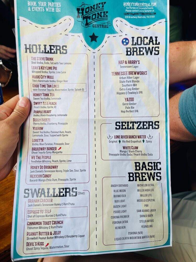 Honky Tonk Central - Nashville, TN menu_pic