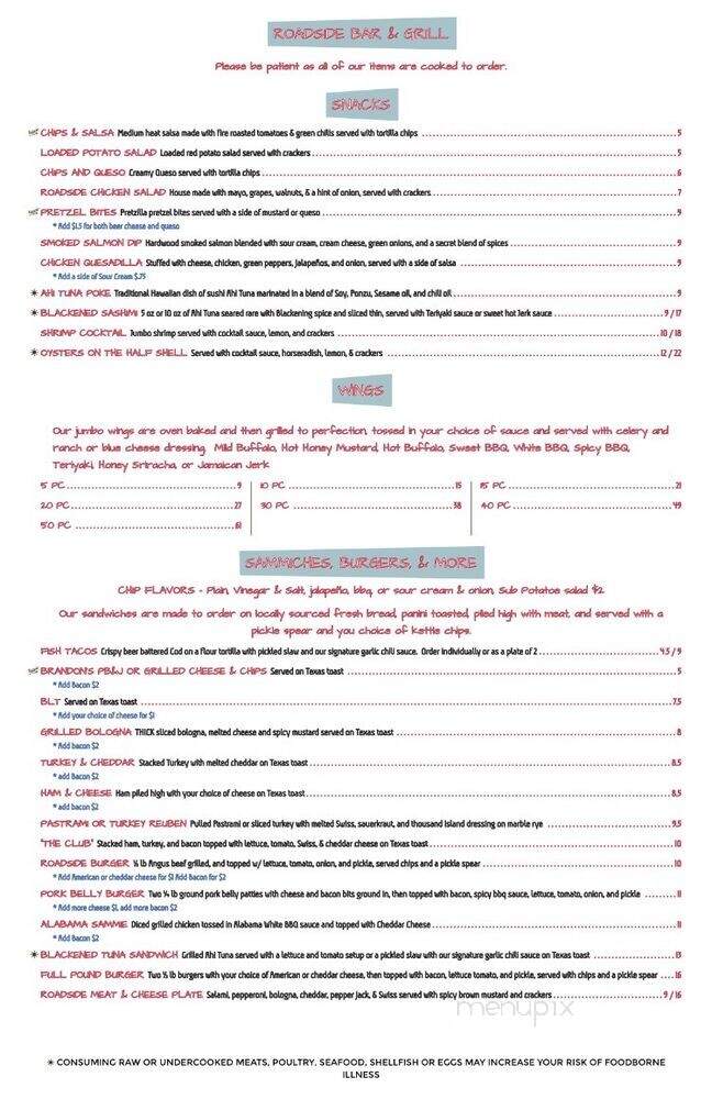 Roadside Bar & Grill - Old Hickory, TN menu_pic