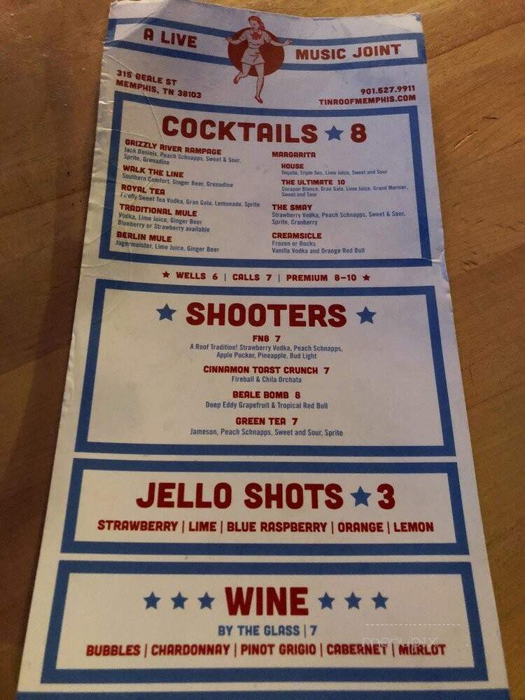 Tin Roof - Memphis, TN menu_pic
