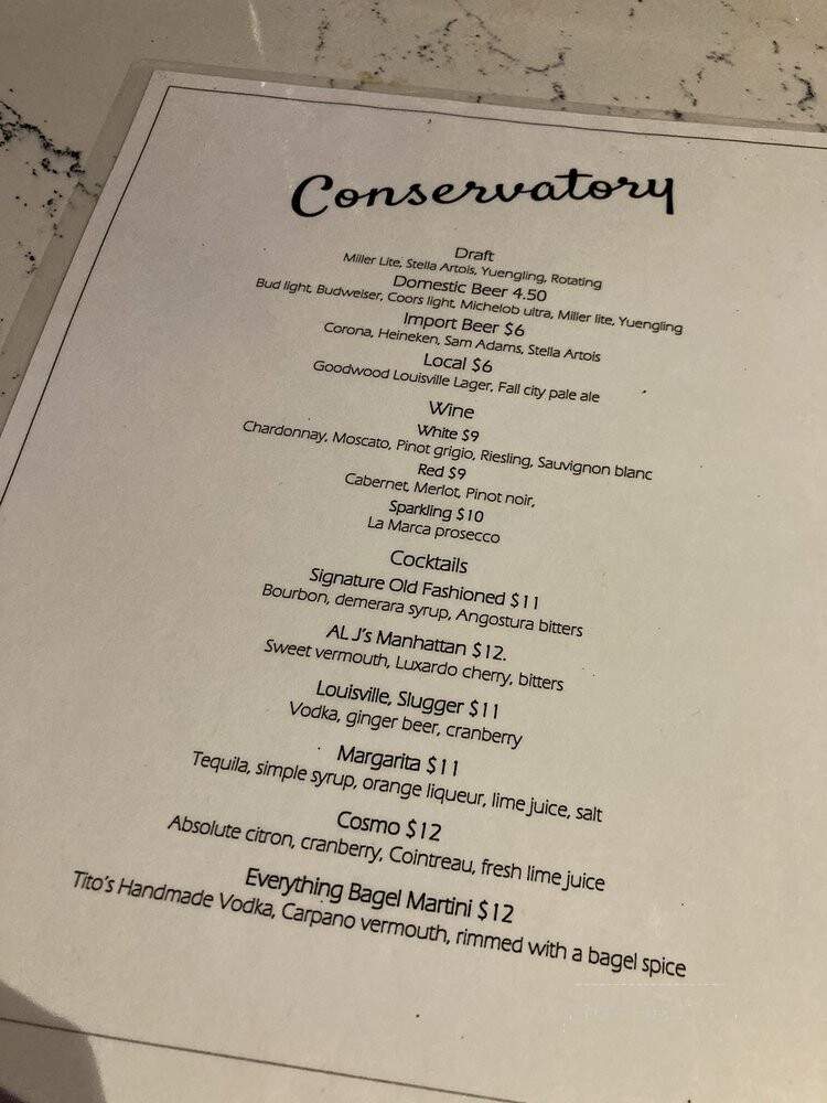 Al J's Lounge at the Conservatory - Louisville, KY menu_pic