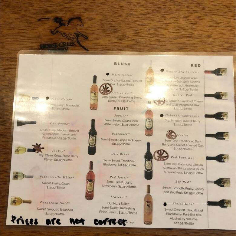 Horse Creek Winery - Sparks, GA menu_pic