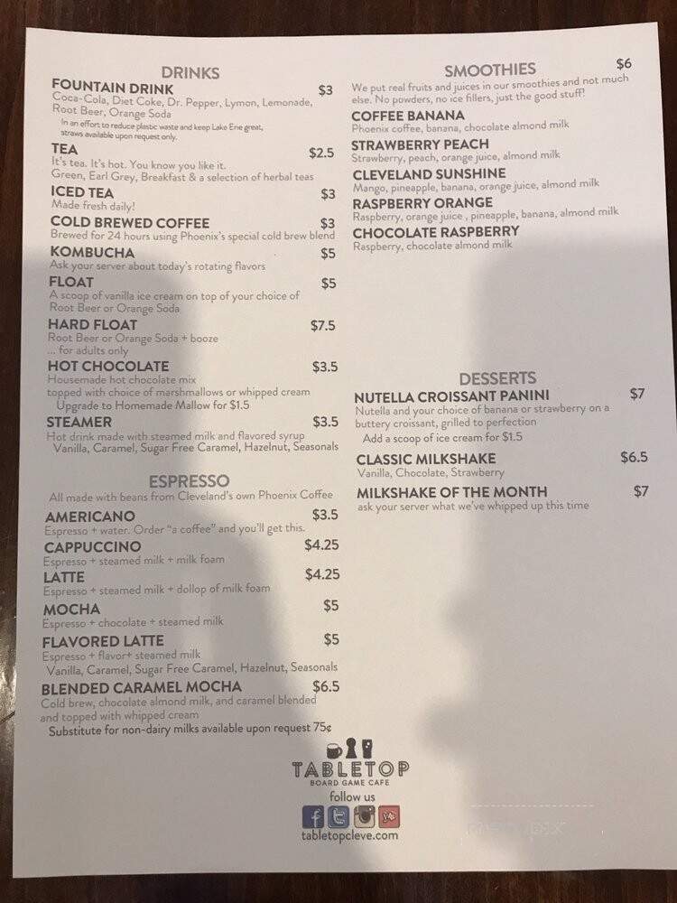 Tabletop Board Game Cafe - Cleveland, OH menu_pic