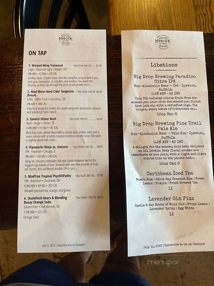 Mudlick Tap House - Germantown, OH menu_pic