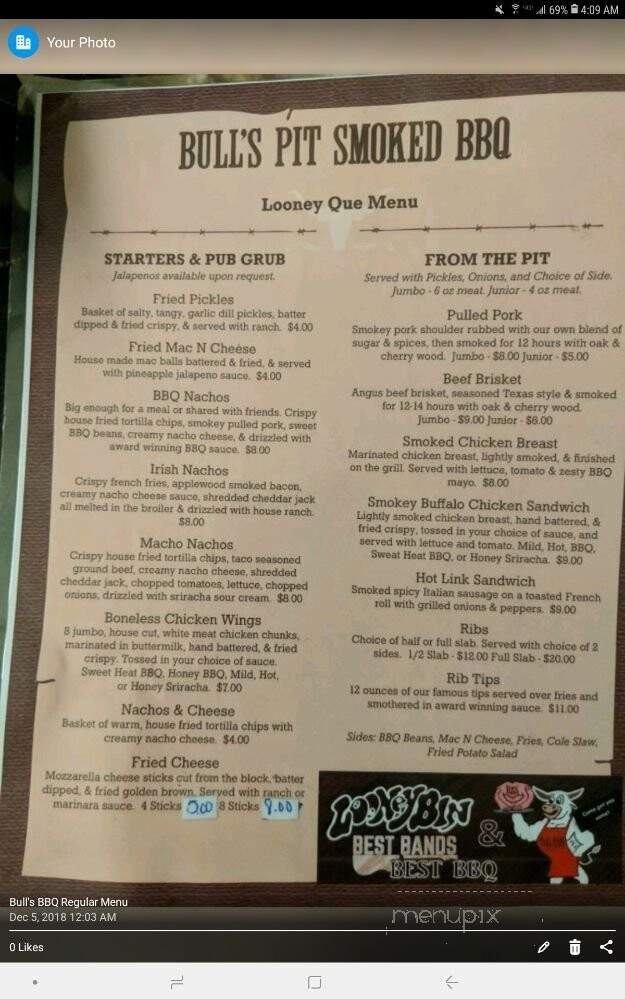 Looney Bin - Bradley, IL menu_pic