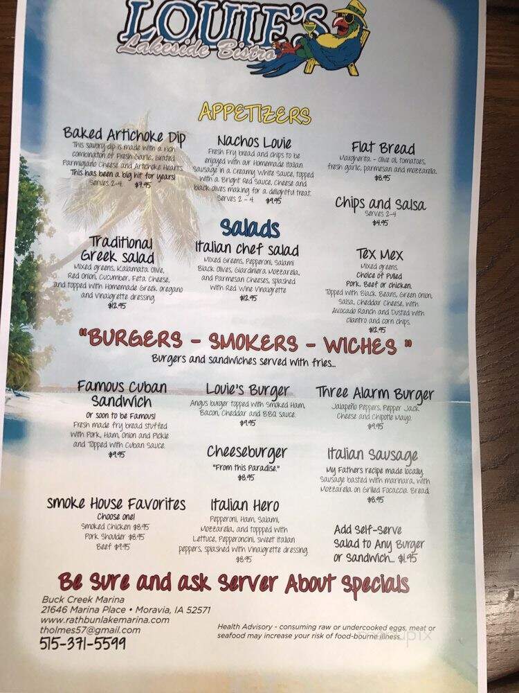Louie's Bistro & Grill - Moravia, IA menu_pic