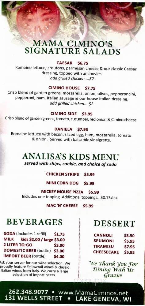 Mama Cimino's - Lake Geneva, WI menu_pic