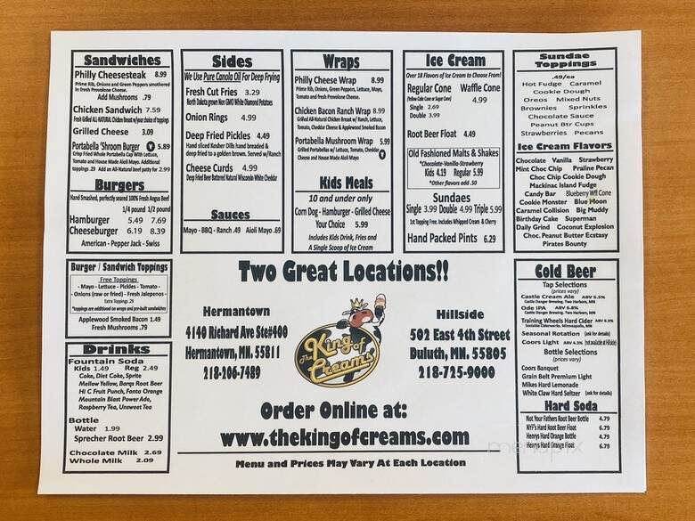 King of Creams - Duluth, MN menu_pic