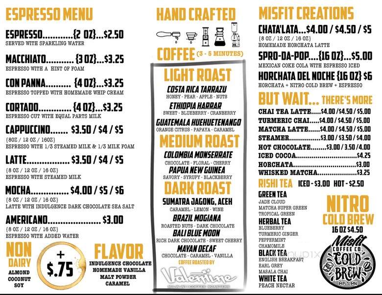 Misfit Coffee Co. - Saint Paul, MN menu_pic