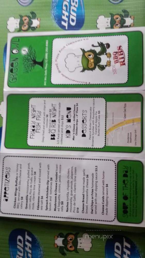The Green Owl - Lake Delton, WI menu_pic